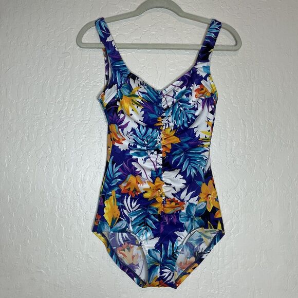 MAXINE OF HOLLYWOOD Floral One Piece  USA Built-in Bra Lined Swimsuit - Picture 1 of 7
